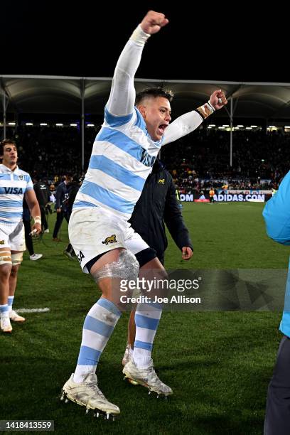 Thomas Gallo of Argentina celebrates following The Rugby Championship match between the New Zealand All Blacks and Argentina Pumas at Orangetheory...