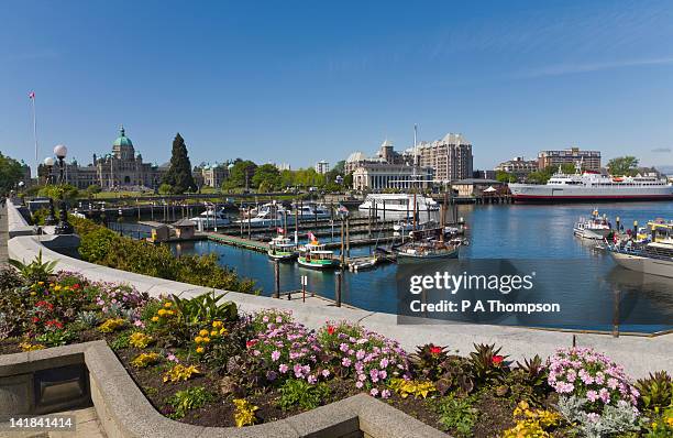 legislative building of bc and inner harbour, victoria, vancouver island, canada - victoria harbour vancouver island stock pictures, royalty-free photos & images