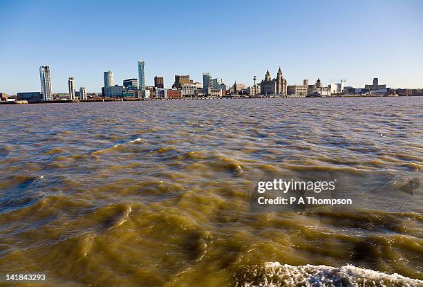 skyline and river mersey, liverpool, merseyside, england - river mersey stock pictures, royalty-free photos & images