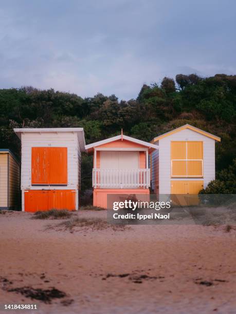 beach boxes, melbourne, australia - peninsula mornington - fotografias e filmes do acervo