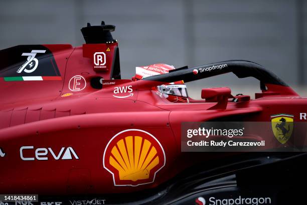 Charles Leclerc of Monaco driving the Ferrari F1-75 runs through the gravel during final practice ahead of the F1 Grand Prix of Belgium at Circuit de...