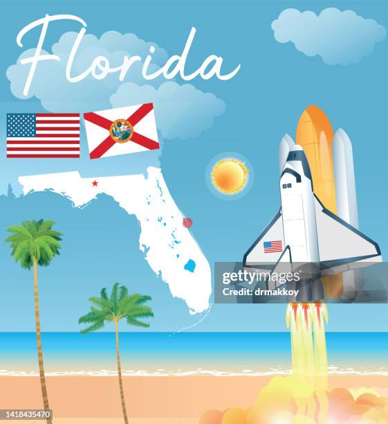 space shuttle taking off from florida - atlantis stock illustrations