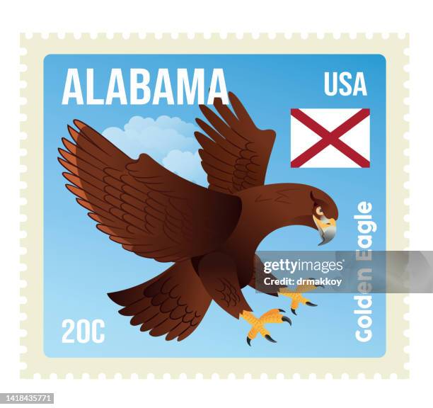 stockillustraties, clipart, cartoons en iconen met golden eagle flying, war eagle stamp - falconry