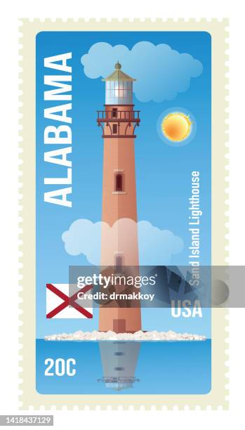 sand island lighthouse, mobile bay - beacon stock illustrations