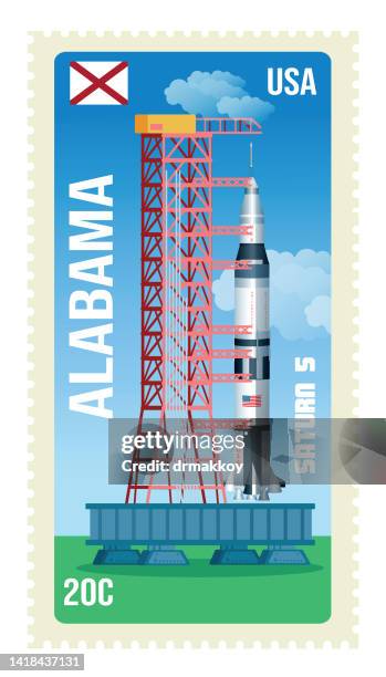 saturn 5 raketenstempel - apollo 11 stock-grafiken, -clipart, -cartoons und -symbole