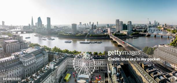 london - somerset house, waterloo bridge and the southbank panoramic,  from  a drone perspective - establishing shot stock pictures, royalty-free photos & images