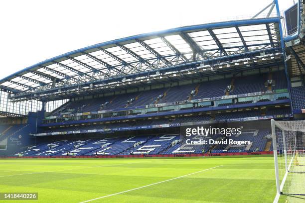 General view inside the stadium prior to the Premier League match between Chelsea FC and Leicester City at Stamford Bridge on August 27, 2022 in...