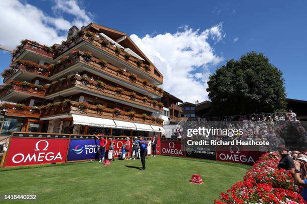 Thriston Lawrence of South Africa tee's off at the 1st during Day Three of the Omega European Masters at Crans-sur-Sierre Golf Club on August 27,...