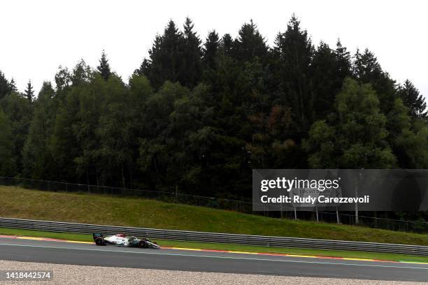 Lewis Hamilton of Great Britain driving the Mercedes AMG Petronas F1 Team W13 on track during final practice ahead of the F1 Grand Prix of Belgium at...