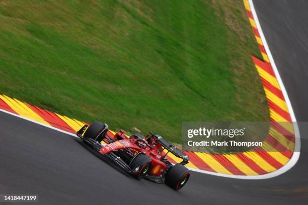 Charles Leclerc of Monaco driving the Ferrari F1-75 on track during final practice ahead of the F1 Grand Prix of Belgium at Circuit de...