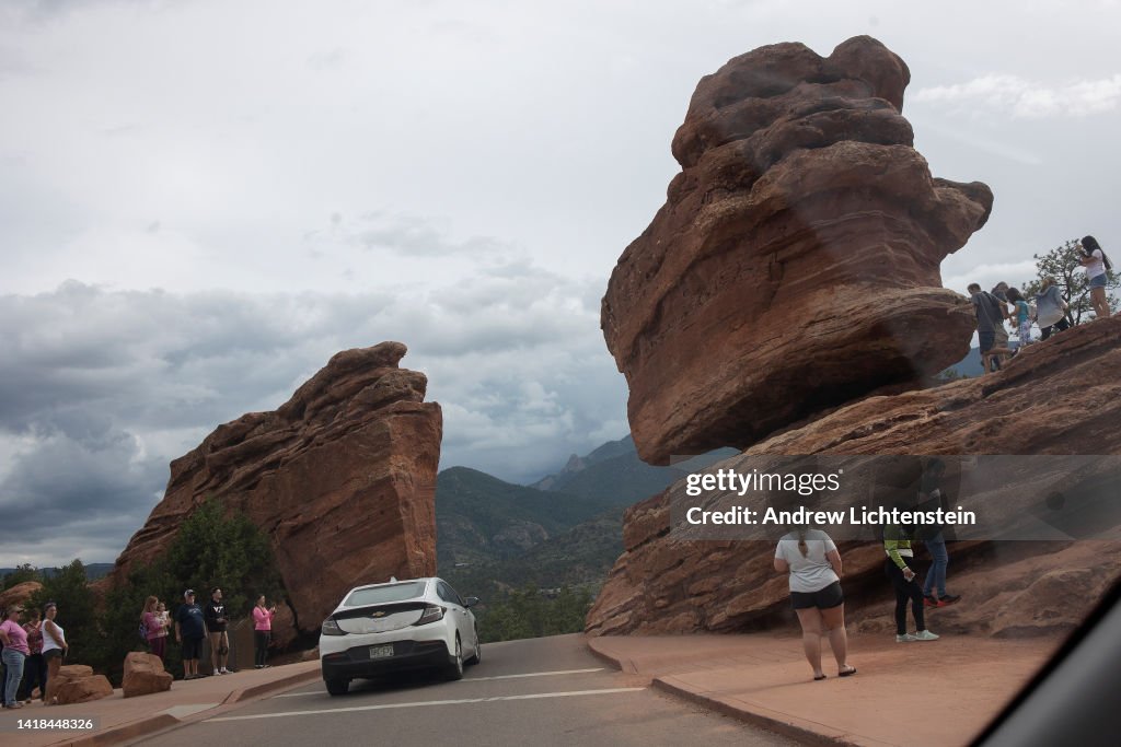 Colorado In August Tourists visit the popular Garden of the Gods on August 21, 2022 in ...