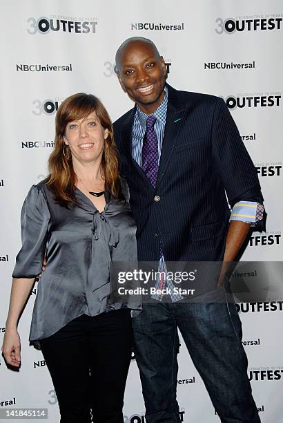 Outfest executive director Kirsten Schaffer and writer/director Patrik-Ian Polk arrive at Outfest 2012 Fusion Gala - Achievement Award Ceremony at...