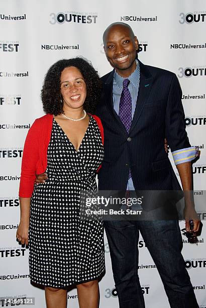 Jennifer DeClue and writer/director Patrik-Ian Polk arrive at Outfest 2012 Fusion Gala - Achievement Award Ceremony at American Cinematheque's...