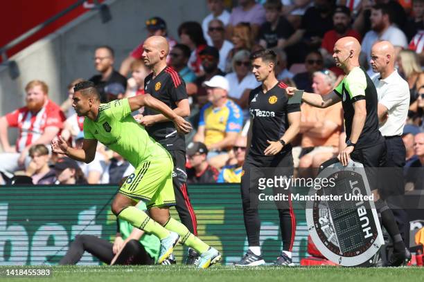 Casemiro of Manchester United is substituted on during the Premier League match between Southampton FC and Manchester United at Friends Provident St....