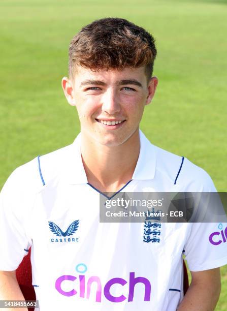 Bertie Foreman of England U19 pictured during a England U19 Nets Session at The Incora County Ground on August 27, 2022 in Derby, England.