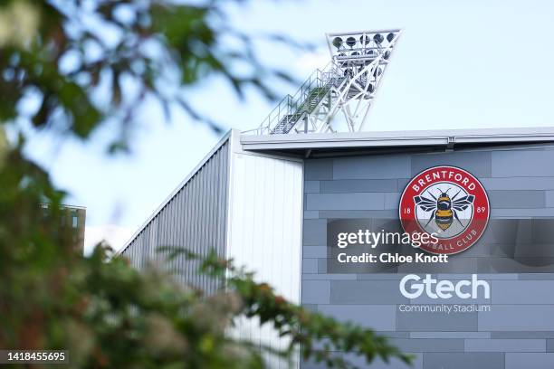 General view outside of the stadium ahead of the Premier League match between Brentford FC and Everton FC at Brentford Community Stadium on August...