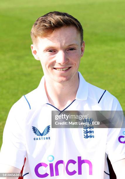 George Bell of England U19 pictured during a England U19 Nets Session at The Incora County Ground on August 27, 2022 in Derby, England.