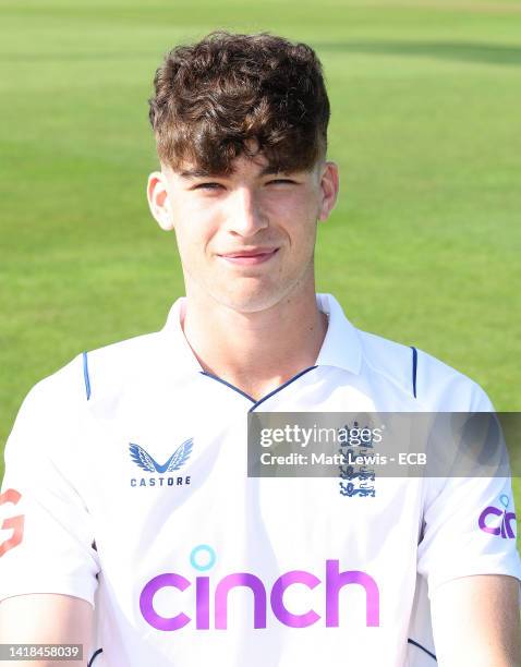 Stanley McAlindon of England U19 pictured during a England U19 Nets Session at The Incora County Ground on August 27, 2022 in Derby, England.