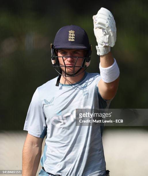 Alex Horton of England pictured during a England U19 Nets Session at The Incora County Ground on August 27, 2022 in Derby, England.