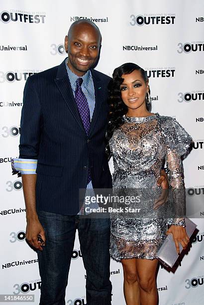 Writer/Director Patrik-Ian Polk and actress Jennia Fredrique arrive at Outfest 2012 Fusion Gala - Achievement Award Ceremony at American...