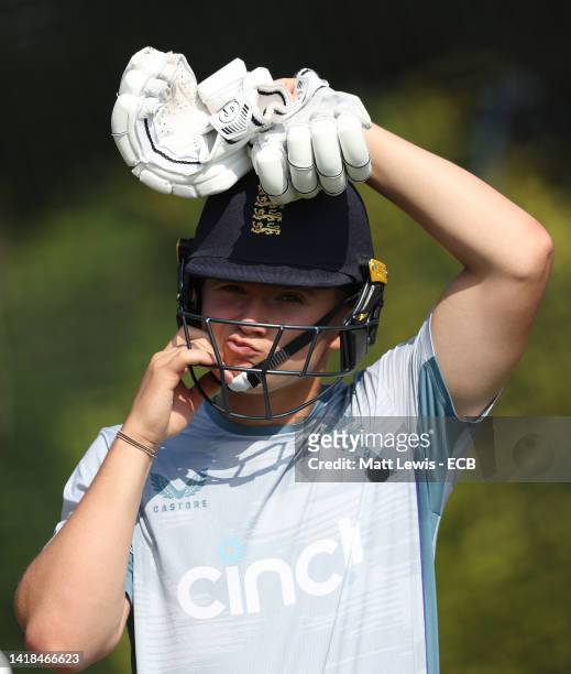 Matthew Hurst of England during a England U19 Nets Session at The Incora County Ground on August 27, 2022 in Derby, England.