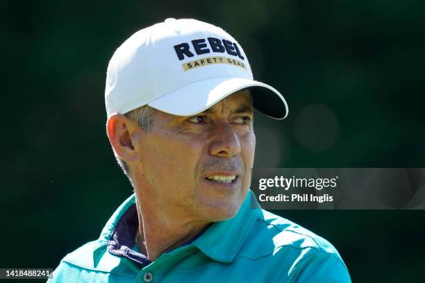 Adilson Da Silva of Brazil in action during Day Three of the Staysure PGA Seniors Championship 2022 at Formby Golf Club on August 27, 2022 in Formby,...