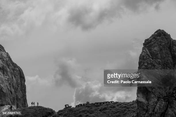 people in silhouette on chiadenis mount near trench warfare - trincea prima guerra mondiale foto e immagini stock