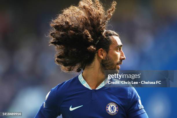 Marc Cucurella of Chelsea looks on during the Premier League match between Chelsea FC and Leicester City at Stamford Bridge on August 27, 2022 in...