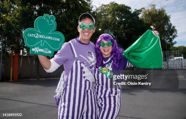 Northwestern Wildcats fans outside the stadium prior to the game at Aviva Stadium on August 27, 2022 in Dublin, Ireland.