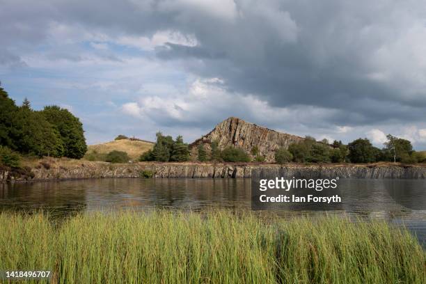 Cawfields Quarry on Hadrian's Wall on August 27, 2022 in Hexham, United Kingdom. 2022 is the 1900 anniversary of the building of the first phase of...