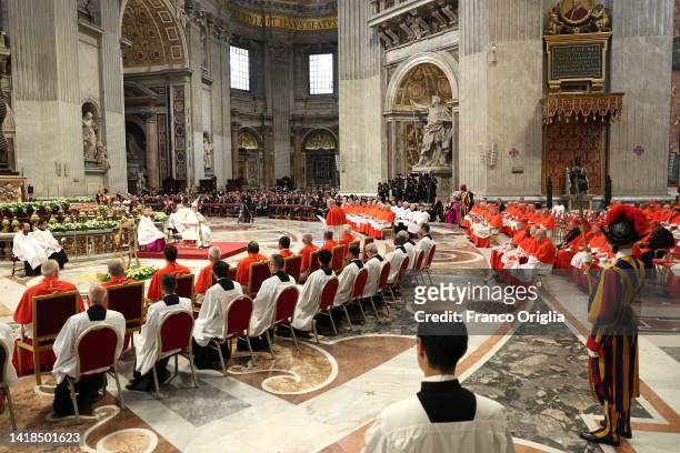 General view during the Consistory for the creation of new Cardinals at the St. Peter's Basilica on August 27, 2022 in Vatican City, Vatican. This...