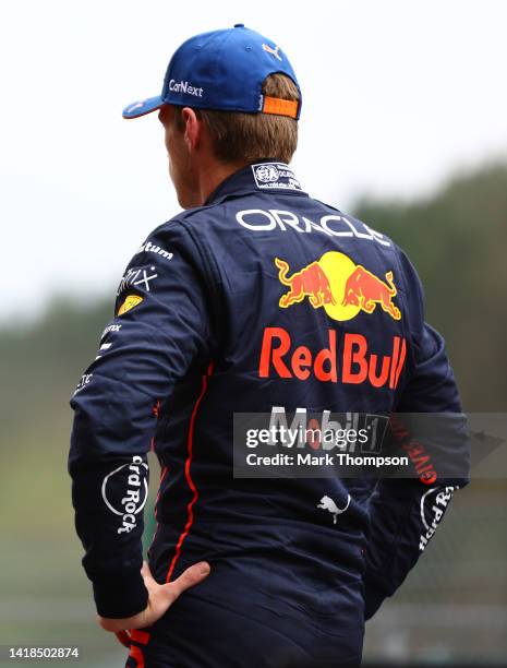 Pole position qualifier Max Verstappen of the Netherlands and Oracle Red Bull Racing looks on in parc ferme during qualifying ahead of the F1 Grand...