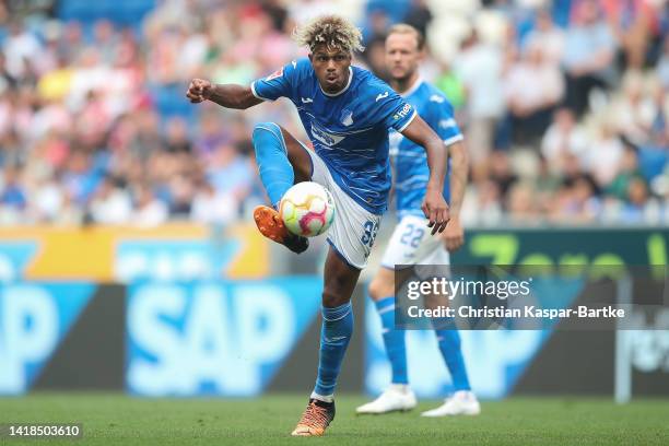 Georginio Rutter of TSG 1899 Hoffenheim in action during the Bundesliga match between TSG Hoffenheim and FC Augsburg at PreZero-Arena on August 27,...