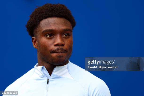 Tariq Lamptey of Brighton & Hove Albion looks on prior to the Premier League match between Brighton & Hove Albion and Leeds United at American...