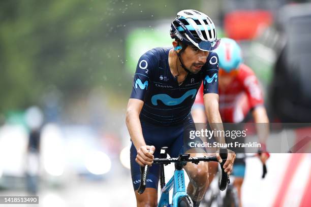 Ivan Ramiro Sosa of Colombia and Movistar Team crosses the finishing line during the 37th Deutschland Tour 2022 - Stage 3 a 148,9km stage from...