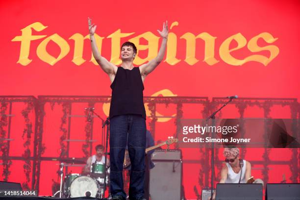 Grian Chatten of Fontaines D.C. Performs live on stage at Reading Festival day two on August 27, 2022 in Reading, England.
