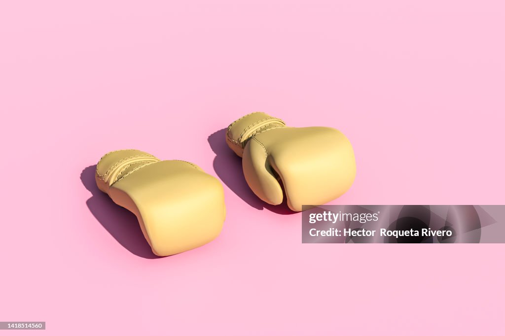 3d render of Boxing Gloves on Pink background, Sport and Competition concept