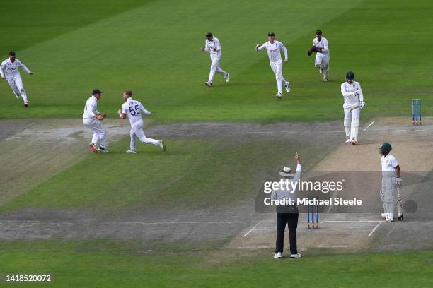 Ben Stokes of England celebrates after taking the wicket of Rassie van der Dussen of South Africa during day three of the LV= Insurance 2nd Test...