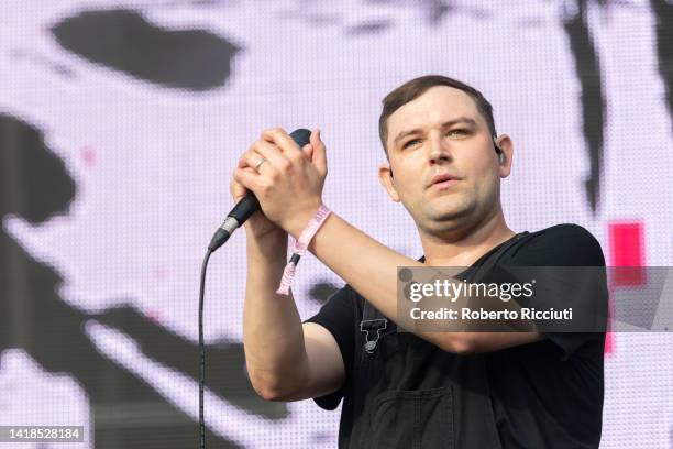 James Graham of The Twilight Sad performs on stage during the second day of Connect Music Festival at The Royal Highland Centre on August 27, 2022 in...