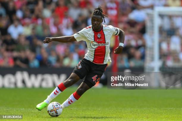 Romeo Lavia of Southampton in action during the Premier League match between Southampton FC and Manchester United at Friends Provident St. Mary's...