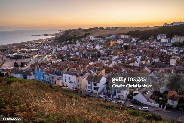 hastings old town at sunset, east sussex, england, uk - hastings stock pictures, royalty-free photos & images