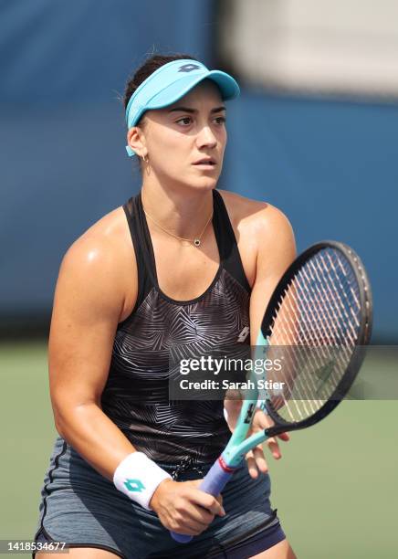 Danka Kovinic of Montenegro looks on during a practice session before the start of the 2022 US Open at USTA Billie Jean King National Tennis Center...