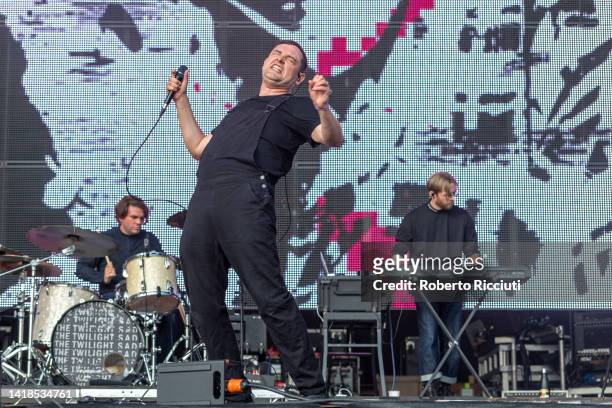 Grant Hutchison, James Graham and Brendan Smith of The Twilight Sad perform on stage during the second day of Connect Music Festival at The Royal...
