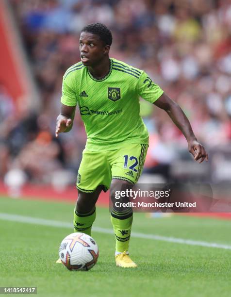Tyrell Malacia of Manchester United during the Premier League match between Southampton FC and Manchester United at Friends Provident St. Mary's...