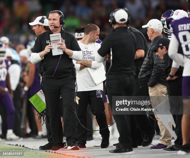 Northwestern Wildcats head coach Pat Fitzgerald during the game at Aviva Stadium on August 27, 2022 in Dublin, Ireland.