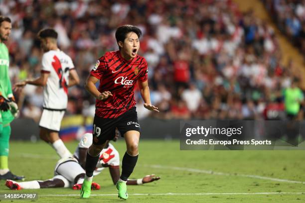 Kang-in Lee of RCD Mallorca celebrates a goal during the spanish league, La Liga Santander, football match played between Rayo Vallecano and RCD...