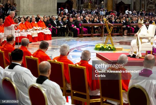 Pope Francis leads an extraordinary consistory for the creation of 21 Cardinals, in St. Peter's Basilica at The Vatican on August 27, 2022 in Vatican...