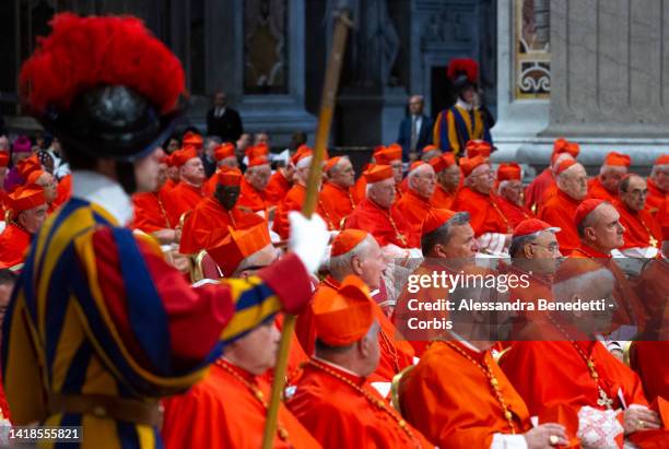 Cardinals attend an extraordinary consistory for the creation of 21 Cardinals, in St. Peter's Basilica at The Vatican on August 27, 2022 in Vatican...