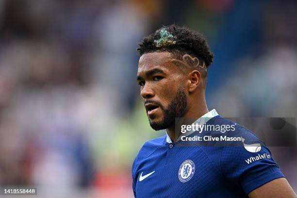 Reece James of Chelsea in action during the Premier League match between Chelsea FC and Leicester City at Stamford Bridge on August 27, 2022 in...