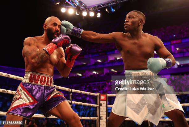 Deji throws a punch during his Light Heavyweight Bout against Fousey at The O2 Arena on August 27, 2022 in London, England.
